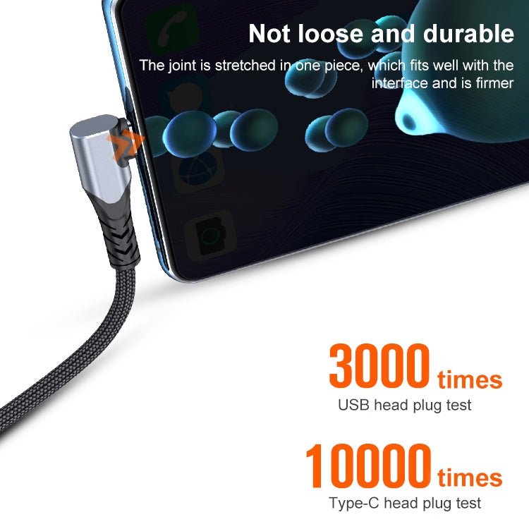 6A 66W USB to USB-C / Type-C Elbow Mobile Phone Game Fast Data Cable, Length:0.5m