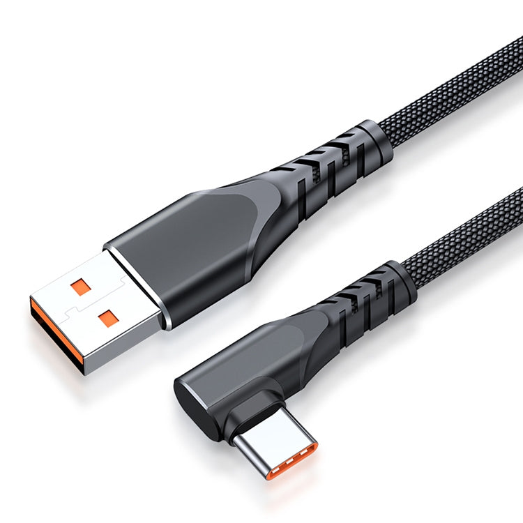 6A 66W USB to USB-C / Type-C Elbow Mobile Phone Game Fast Data Cable, Length:2m