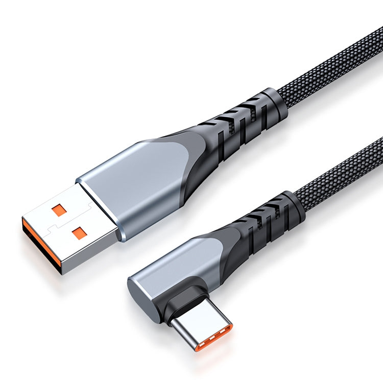 6A 66W USB to USB-C / Type-C Elbow Mobile Phone Game Fast Data Cable, Length:2m