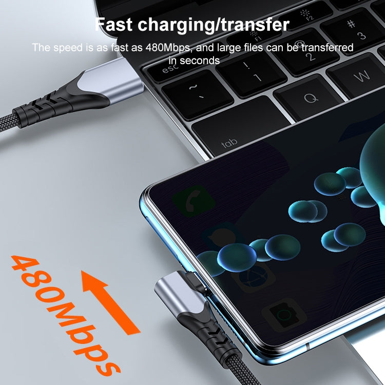6A 66W USB to USB-C / Type-C Elbow Mobile Phone Game Fast Data Cable, Length:2m