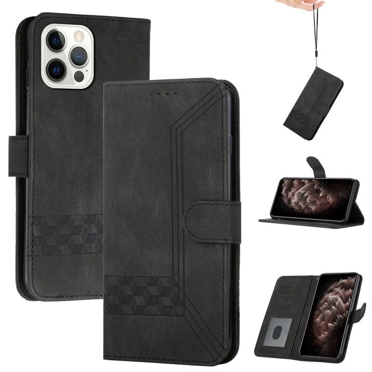 For iPhone 13 Pro Max Cubic Skin Feel Flip Leather Phone Case