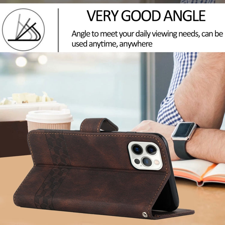For iPhone 12 Pro Max Cubic Skin Feel Flip Leather Phone Case