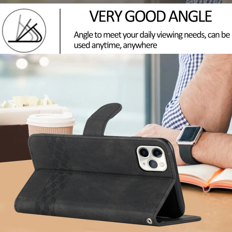 For iPhone 11 Pro Max Cubic Skin Feel Flip Leather Phone Case