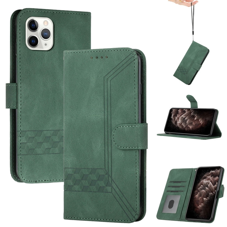 For iPhone 11 Pro Max Cubic Skin Feel Flip Leather Phone Case