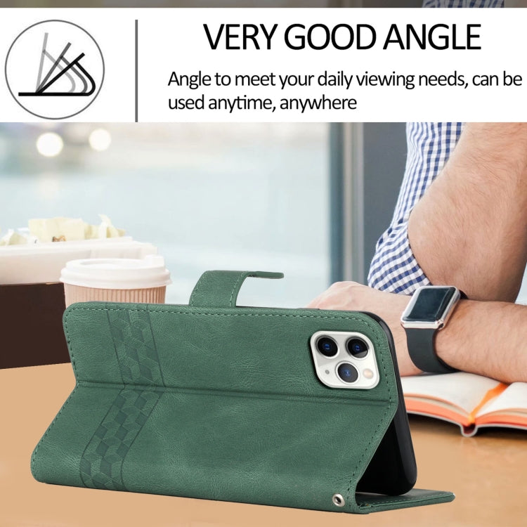 For iPhone 11 Pro Max Cubic Skin Feel Flip Leather Phone Case