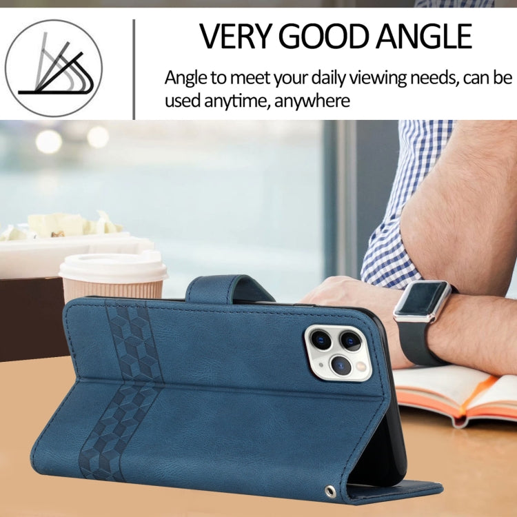 For iPhone 11 Pro Max Cubic Skin Feel Flip Leather Phone Case