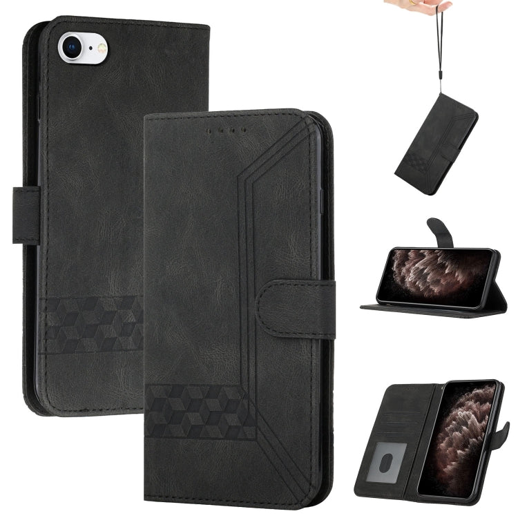 For iPhone SE 2022 / SE 2020 / 8 / 7 Cubic Skin Feel Flip Leather Phone Case