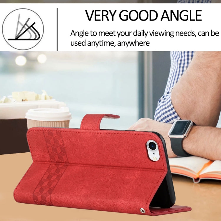 For iPhone SE 2022 / SE 2020 / 8 / 7 Cubic Skin Feel Flip Leather Phone Case