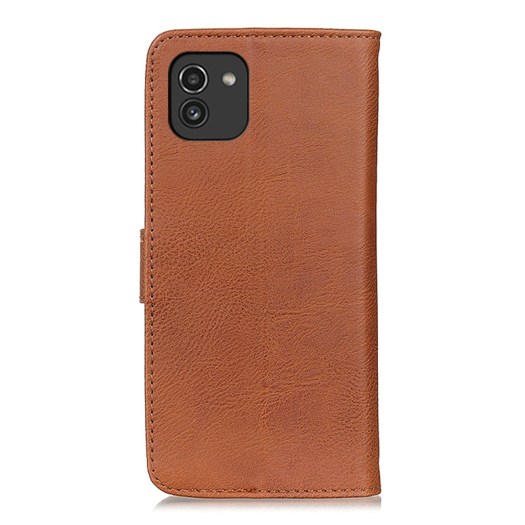 For Samsung Galaxy A03 166mm EU Version KHAZNEH Cowhide Texture Horizontal Flip Leather Phone Case