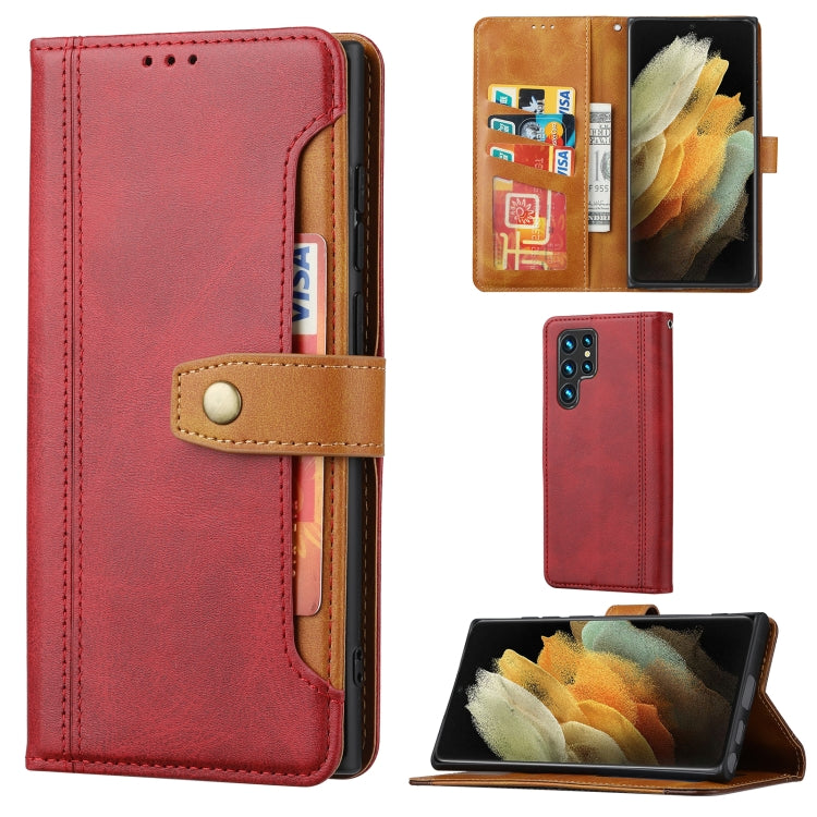 For Samsung Galaxy S22 Ultra 5G Calf Texture Double Fold Leather Phone Case