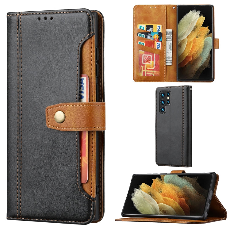 For Samsung Galaxy S22 Ultra 5G Calf Texture Double Fold Leather Phone Case