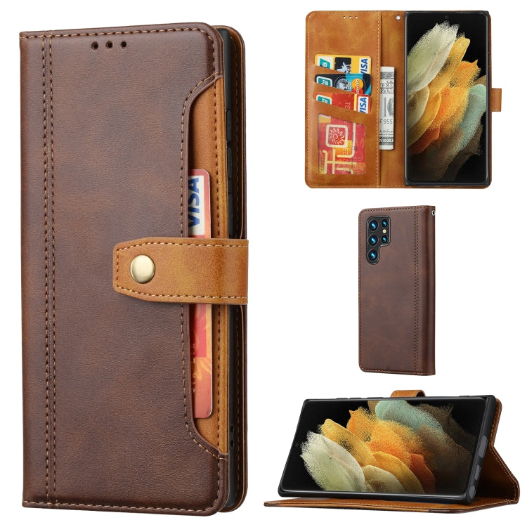 For Samsung Galaxy S22 Ultra 5G Calf Texture Double Fold Leather Phone Case