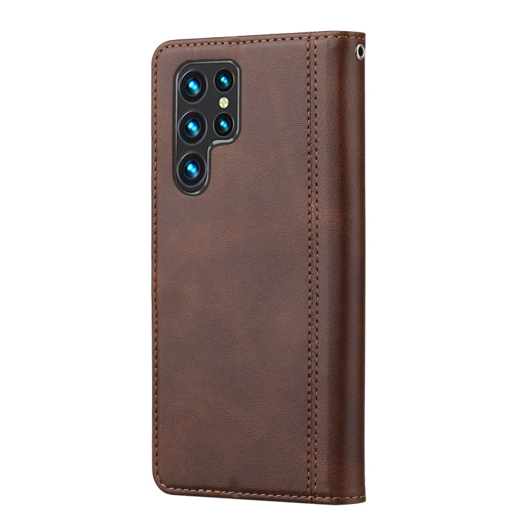 For Samsung Galaxy S22 Ultra 5G Calf Texture Double Fold Leather Phone Case