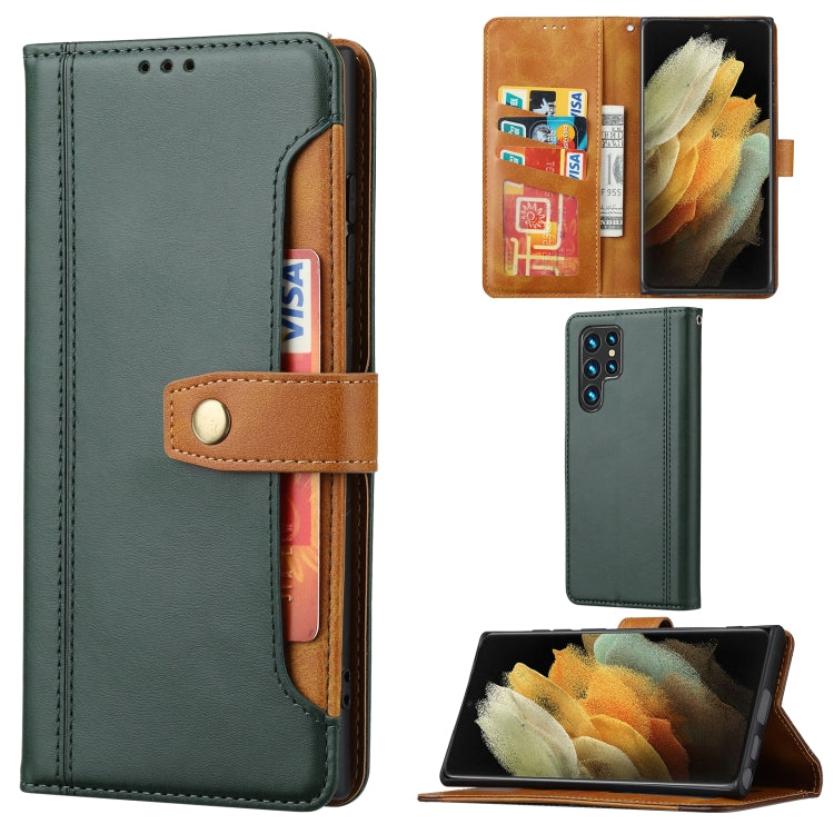 For Samsung Galaxy S22 Ultra 5G Calf Texture Double Fold Leather Phone Case