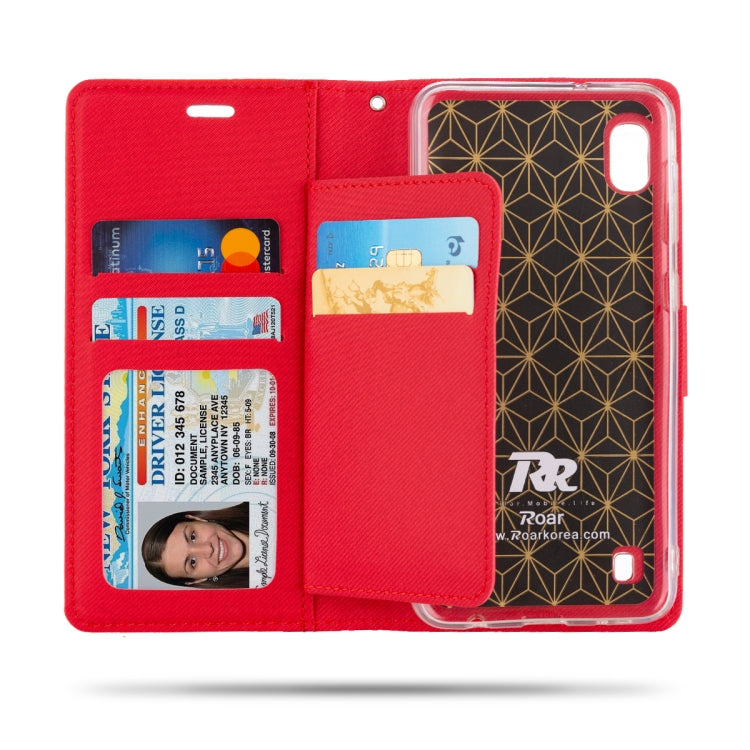For Galaxy A10 ROAR Shockproof PU + TPU Horizontal Flip Leather Case with Holder & Card Slots