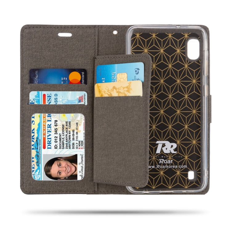 For Galaxy A10 ROAR Shockproof PU + TPU Horizontal Flip Leather Case with Holder & Card Slots
