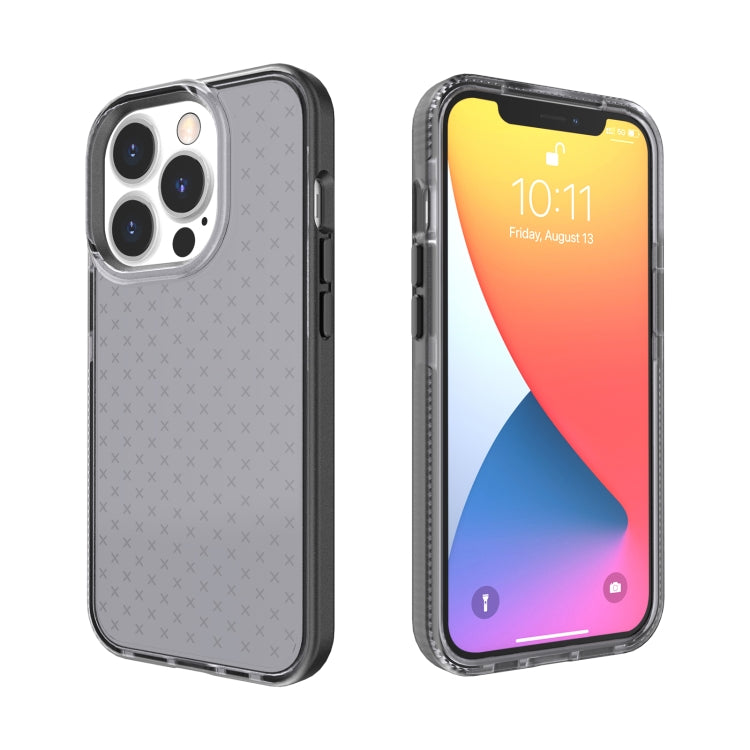 For iPhone 13 Pro Max Grid Pattern Shockproof Transparent TPU Phone Case