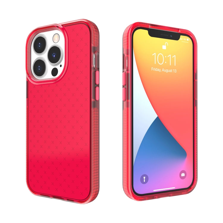 For iPhone 13 Pro Max Grid Pattern Shockproof Transparent TPU Phone Case