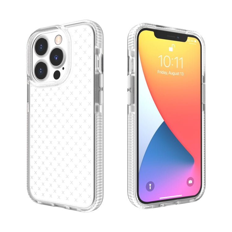 For iPhone 13 Pro Grid Pattern Shockproof Transparent TPU Phone Case