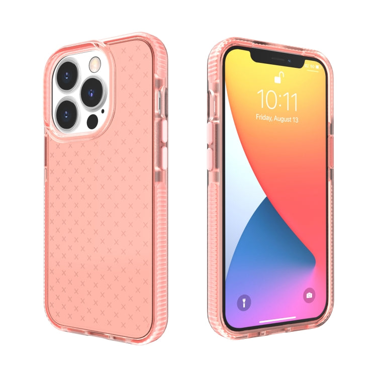 For iPhone 13 Pro Grid Pattern Shockproof Transparent TPU Phone Case