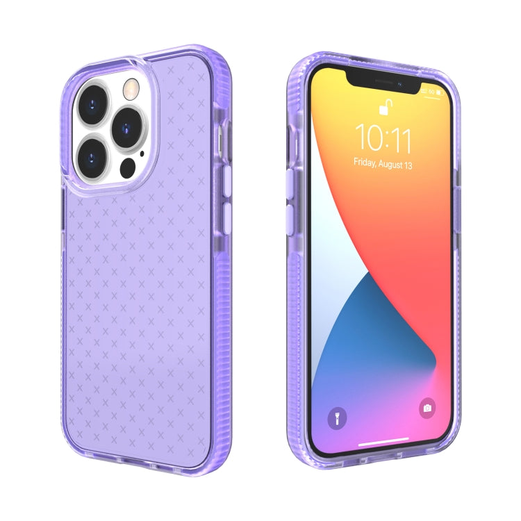 For iPhone 13 Pro Grid Pattern Shockproof Transparent TPU Phone Case