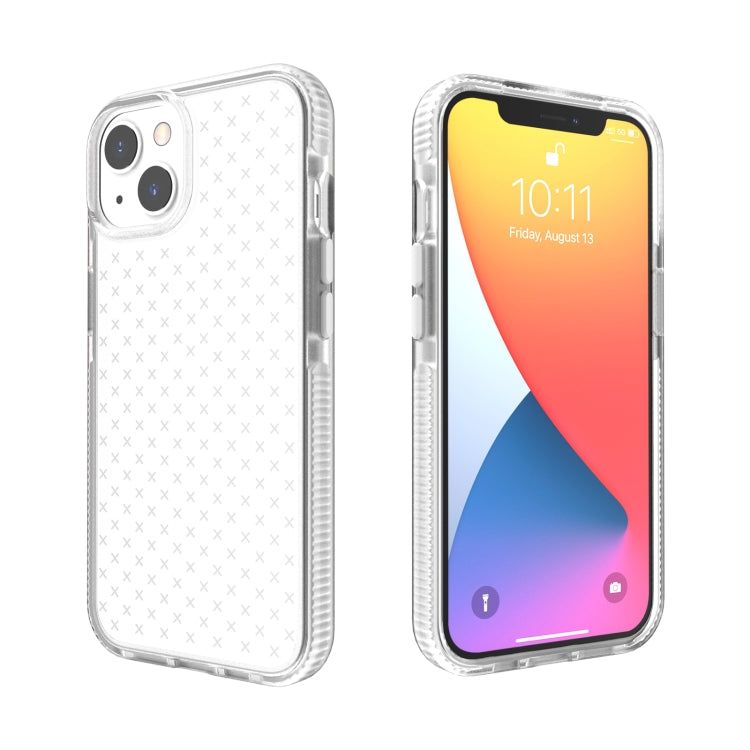 For iPhone 13 Grid Pattern Shockproof Transparent TPU Phone Case