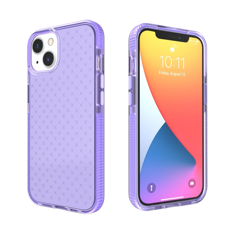 For iPhone 13 Grid Pattern Shockproof Transparent TPU Phone Case
