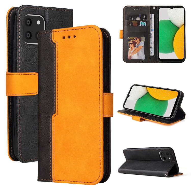 For Samsung Galaxy A03 EU Version Stitching-Color Flip Leather Phone Case with Holder