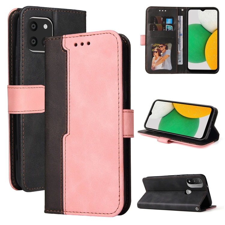 For Samsung Galaxy A03 EU Version Stitching-Color Flip Leather Phone Case with Holder