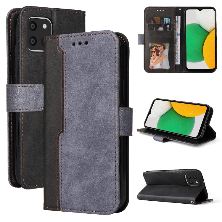 For Samsung Galaxy A03 Global Stitching-Color Flip Leather Phone Case with Holder