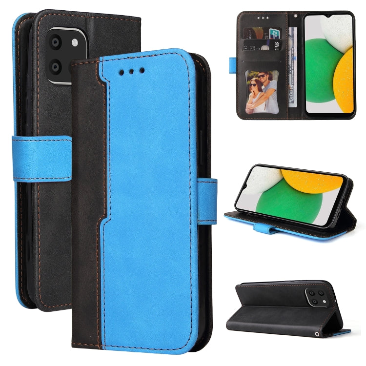 For Samsung Galaxy A03 Global Stitching-Color Flip Leather Phone Case with Holder