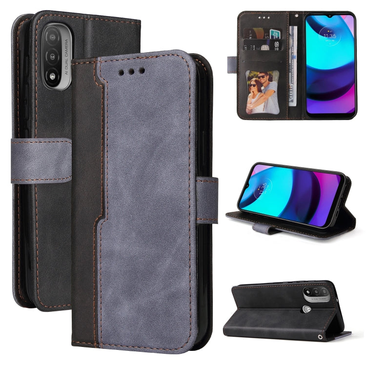 For Motorola Moto E40 / E30 / E20 Stitching-Color Flip Leather Phone Case with Holder