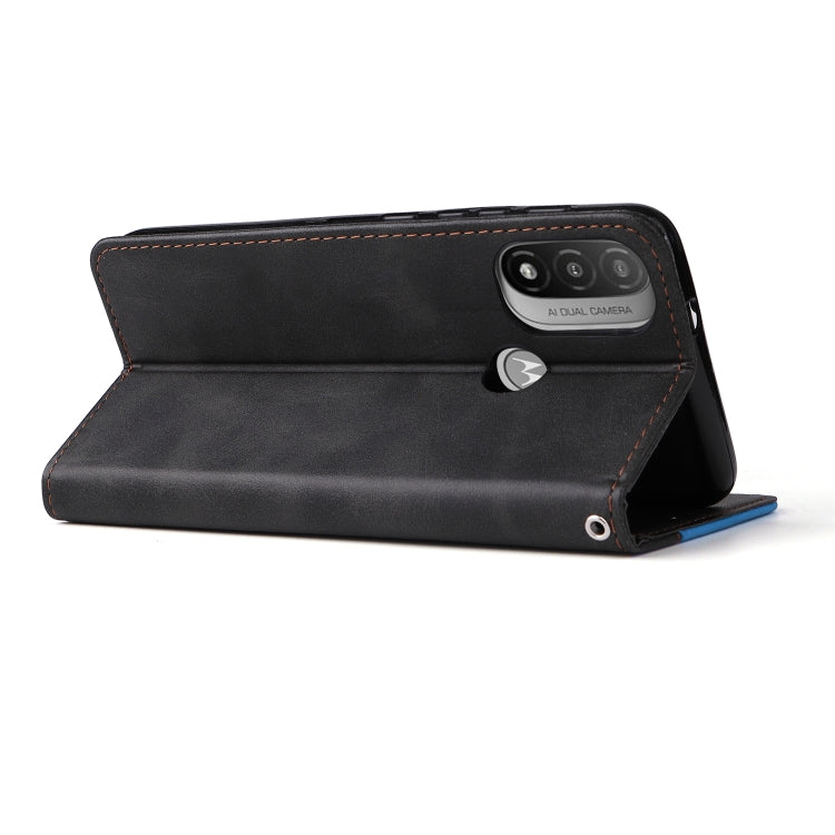 For Motorola Moto E40 / E30 / E20 Stitching-Color Flip Leather Phone Case with Holder