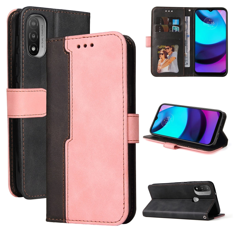 For Motorola Moto E40 / E30 / E20 Stitching-Color Flip Leather Phone Case with Holder
