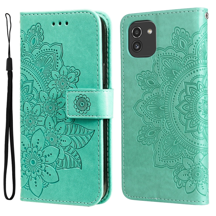 For Samsung Galaxy A03 EU Version 7-petal Flowers Embossing Pattern Horizontal Flip CasePhone Case