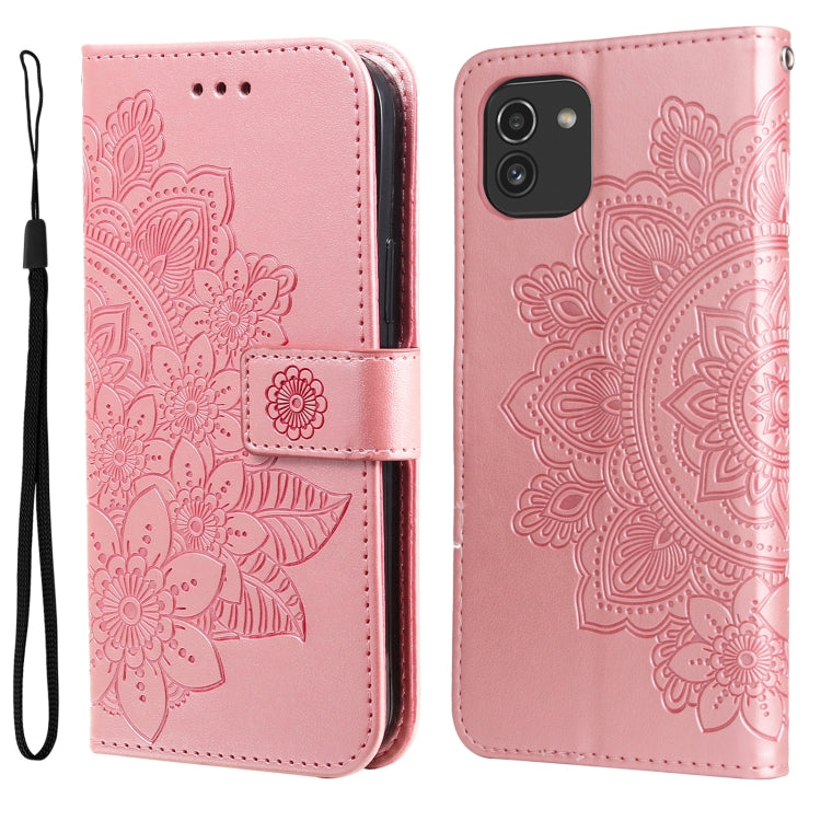 For Samsung Galaxy A03 EU Version 7-petal Flowers Embossing Pattern Horizontal Flip CasePhone Case