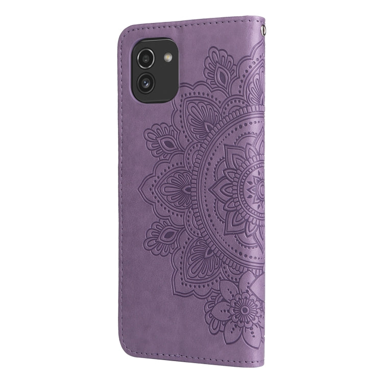 For Samsung Galaxy A03 Global 7-petal Flowers Embossing Pattern Horizontal Flip CasePhone Case
