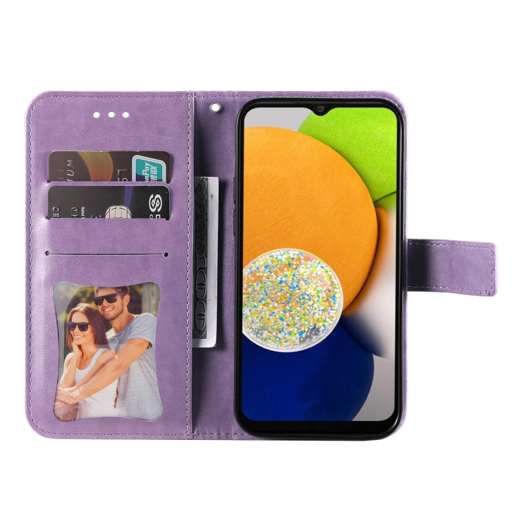 For Samsung Galaxy A03 Global 7-petal Flowers Embossing Pattern Horizontal Flip CasePhone Case