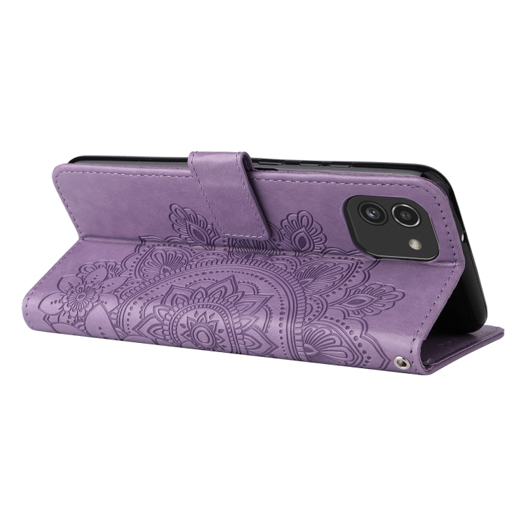 For Samsung Galaxy A03 Global 7-petal Flowers Embossing Pattern Horizontal Flip CasePhone Case