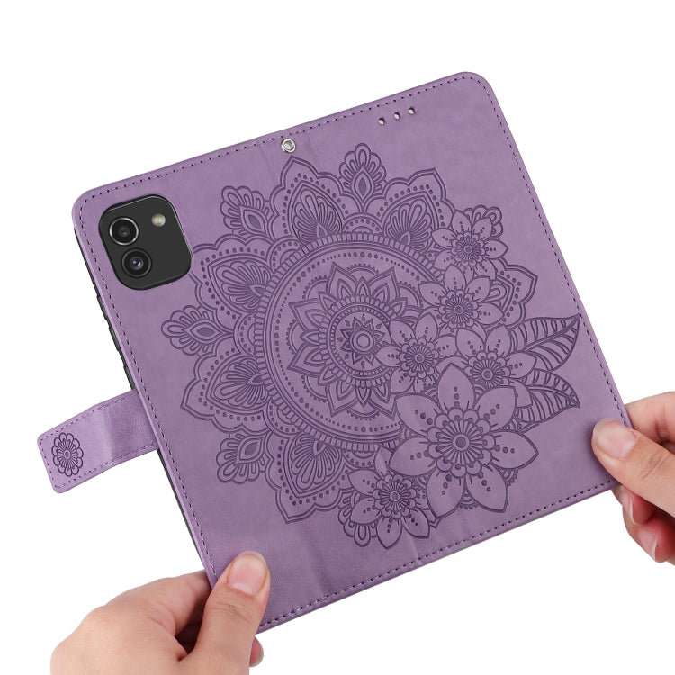 For Samsung Galaxy A03 Global 7-petal Flowers Embossing Pattern Horizontal Flip CasePhone Case