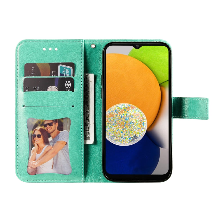 For Samsung Galaxy A03 Global 7-petal Flowers Embossing Pattern Horizontal Flip CasePhone Case