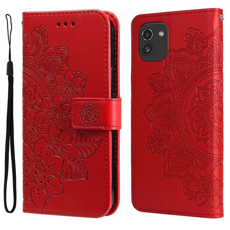 For Samsung Galaxy A03 Global 7-petal Flowers Embossing Pattern Horizontal Flip CasePhone Case