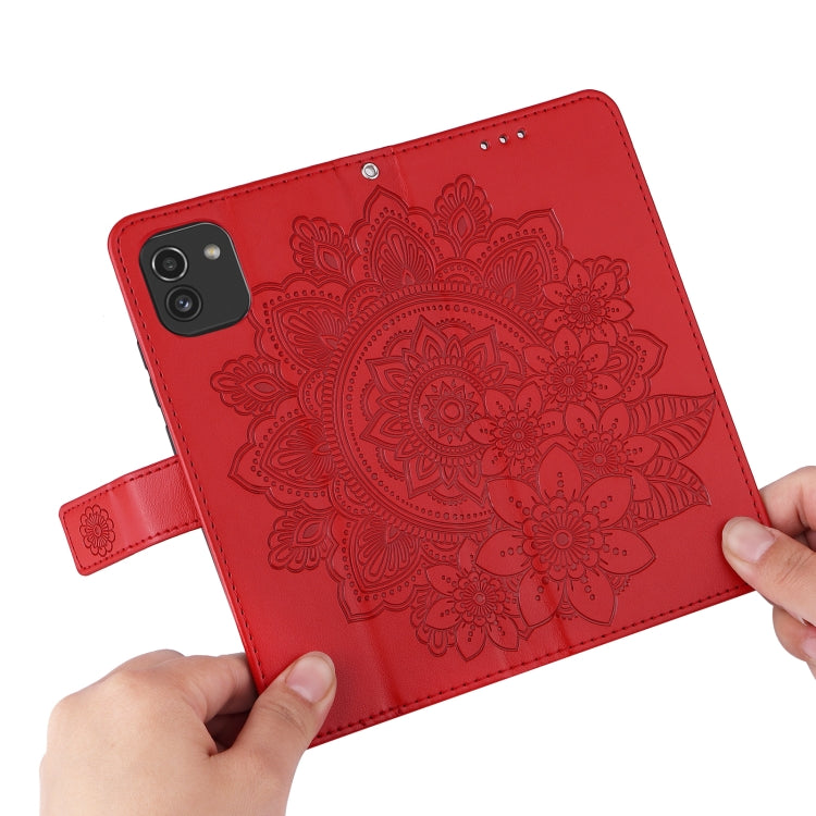 For Samsung Galaxy A03 Global 7-petal Flowers Embossing Pattern Horizontal Flip CasePhone Case