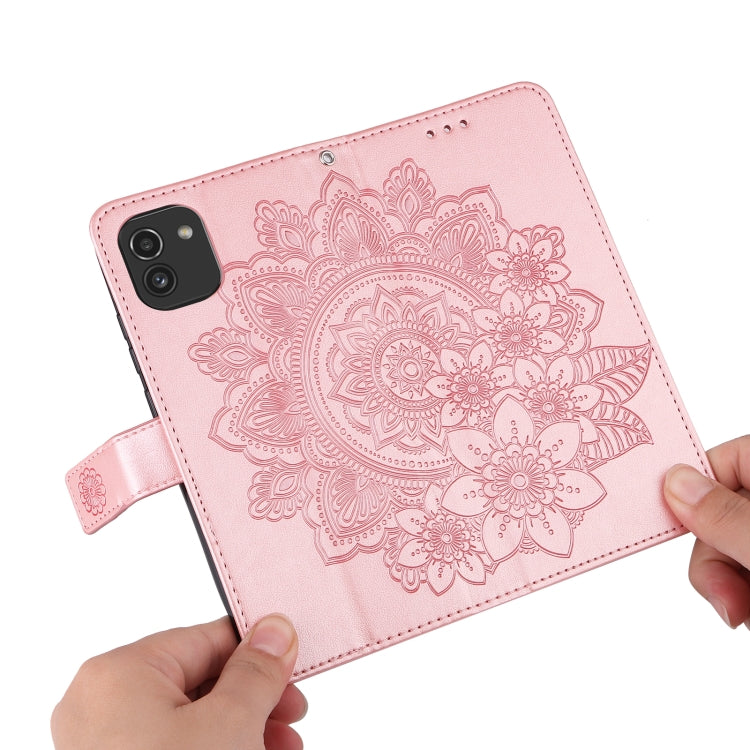 For Samsung Galaxy A03 Global 7-petal Flowers Embossing Pattern Horizontal Flip CasePhone Case