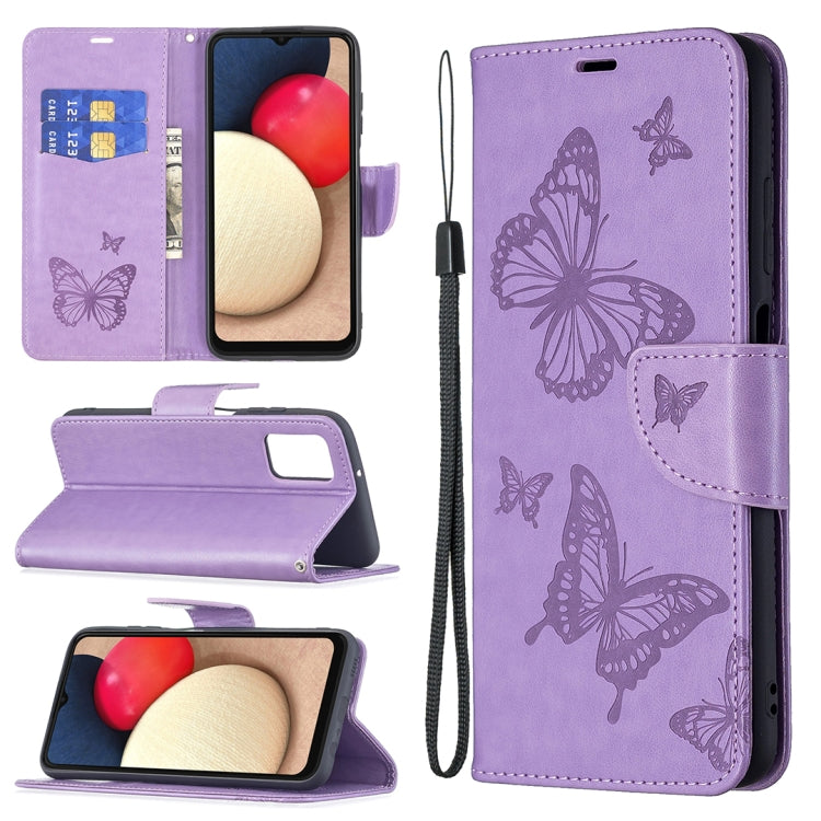 For Samsung Galaxy A03s 166mm Embossing Two Butterflies Leather Phone Case