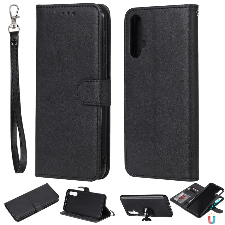 For Huawei nova 5 Solid Color Horizontal Flip Protective Case with Holder & Card Slots & Wallet & Photo Frame & Lanyard