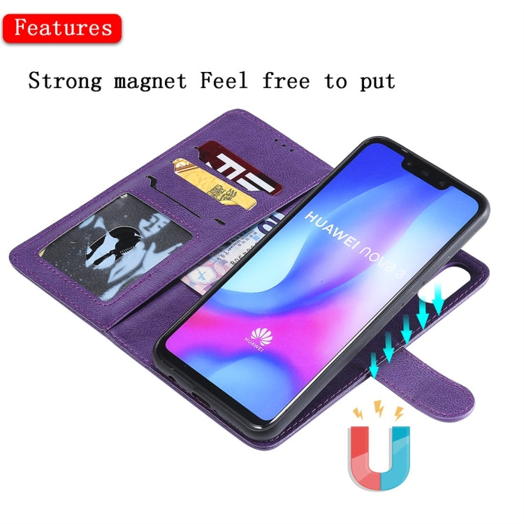 For Huawei nova 3 Solid Color Horizontal Flip Protective Case with Holder & Card Slots & Wallet & Photo Frame & Lanyard