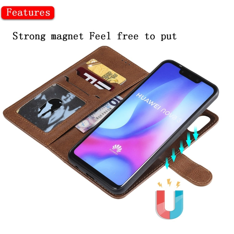 For Huawei nova 3 Solid Color Horizontal Flip Protective Case with Holder & Card Slots & Wallet & Photo Frame & Lanyard