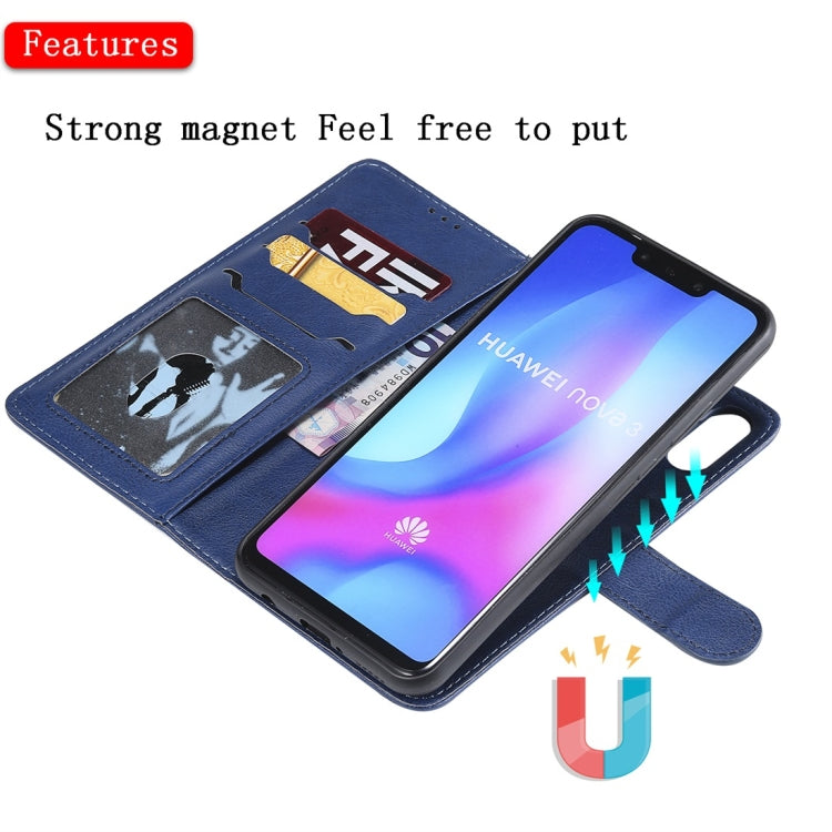 For Huawei nova 3 Solid Color Horizontal Flip Protective Case with Holder & Card Slots & Wallet & Photo Frame & Lanyard