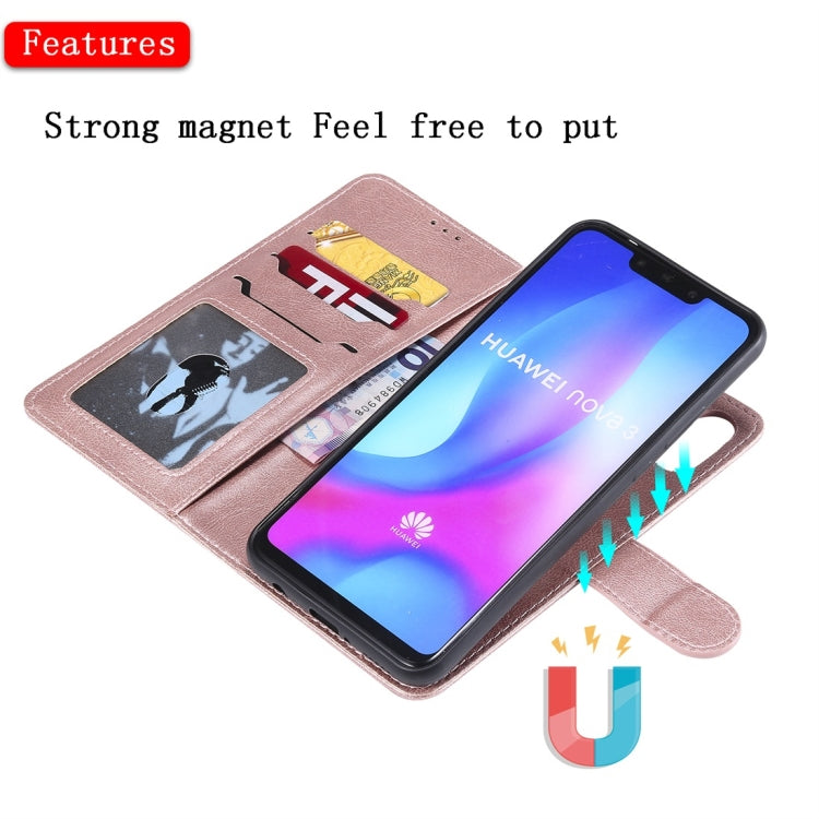 For Huawei nova 3 Solid Color Horizontal Flip Protective Case with Holder & Card Slots & Wallet & Photo Frame & Lanyard